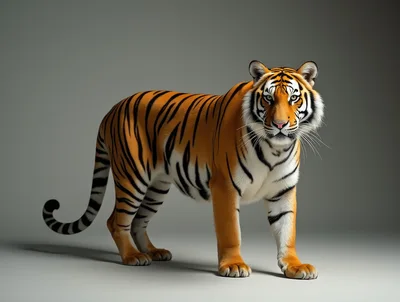 Majestic Bengal Tiger Standing Against Neutral Background