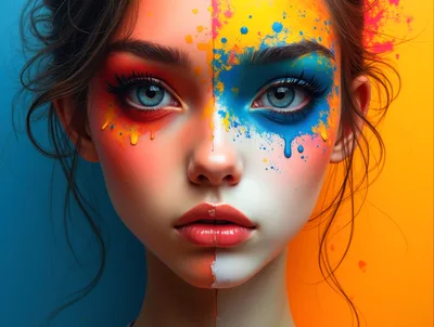 Portrait Of A Woman With Artistic Split Face Paint