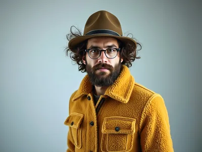Portrait Of A Bearded Man In A Yellow Jacket