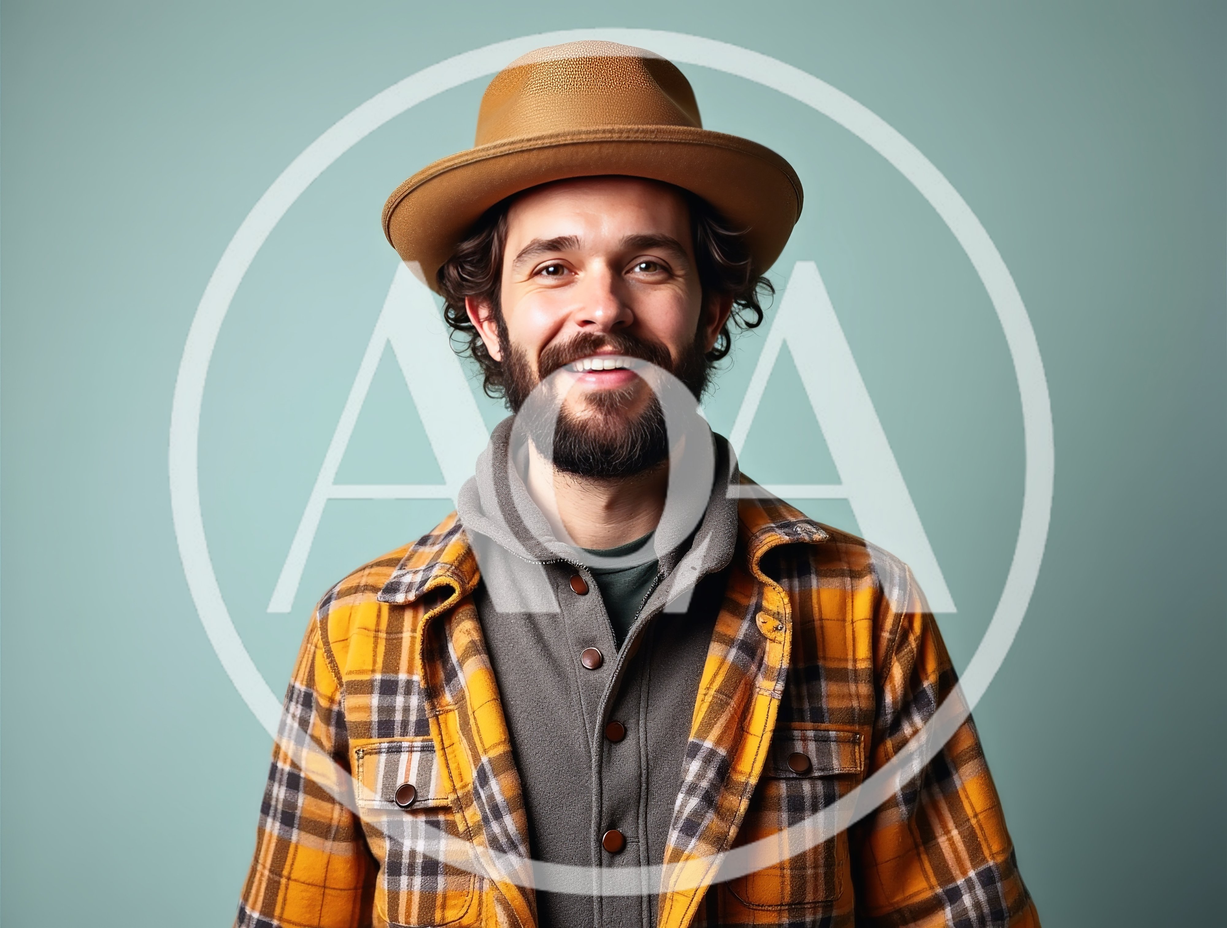Smiling Young Man Wearing A Fedora And Plaid Shirt