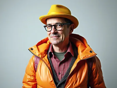 Portrait Of A Middle Aged Man Wearing A Yellow Hat
