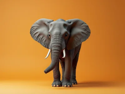Majestic African Elephant Standing Against Solid Orange Background
