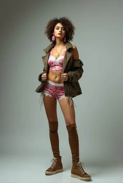 Fashion Model Posing In Floral Lingerie And Jacket