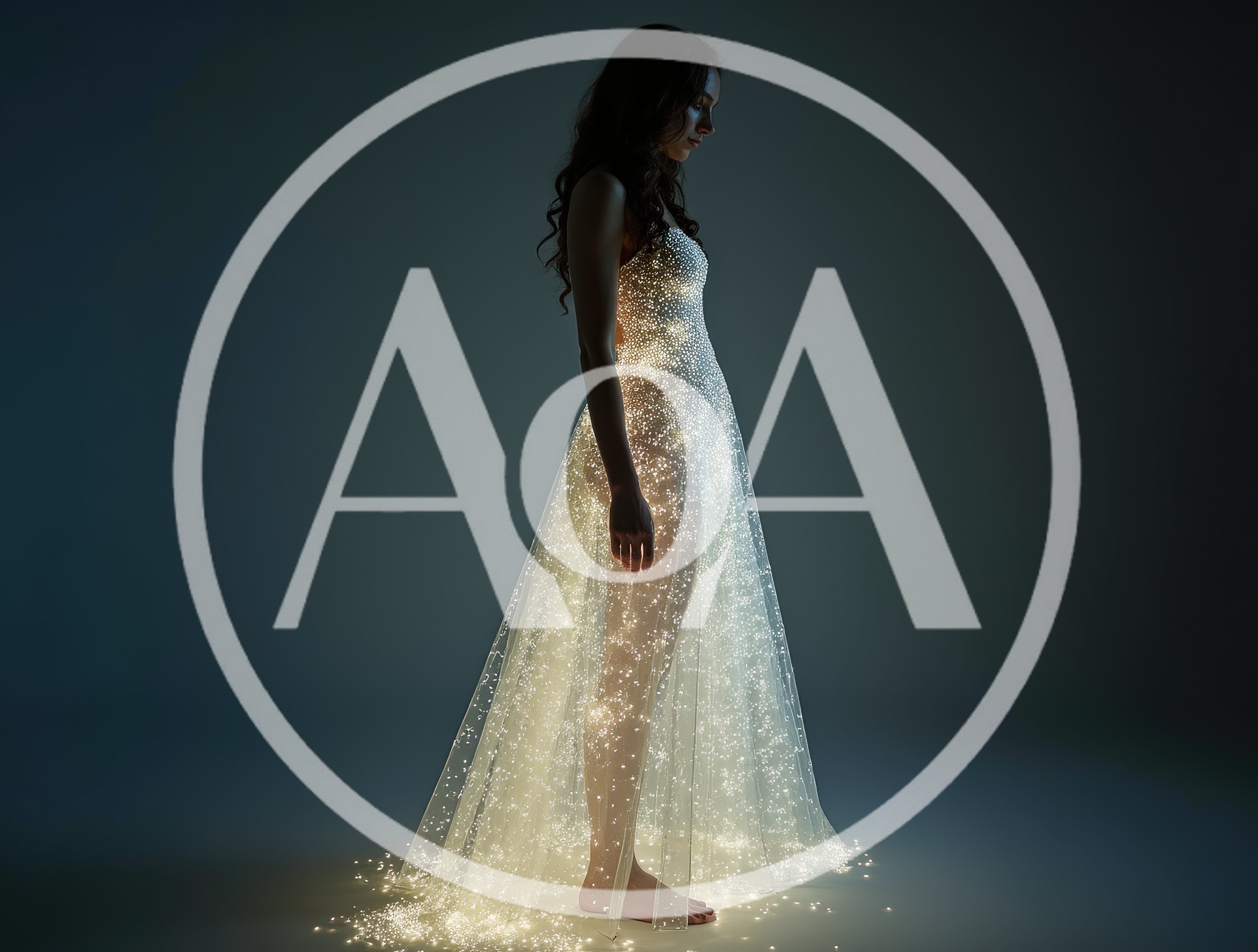 Woman Wearing A Glowing Fiber Optic Dress