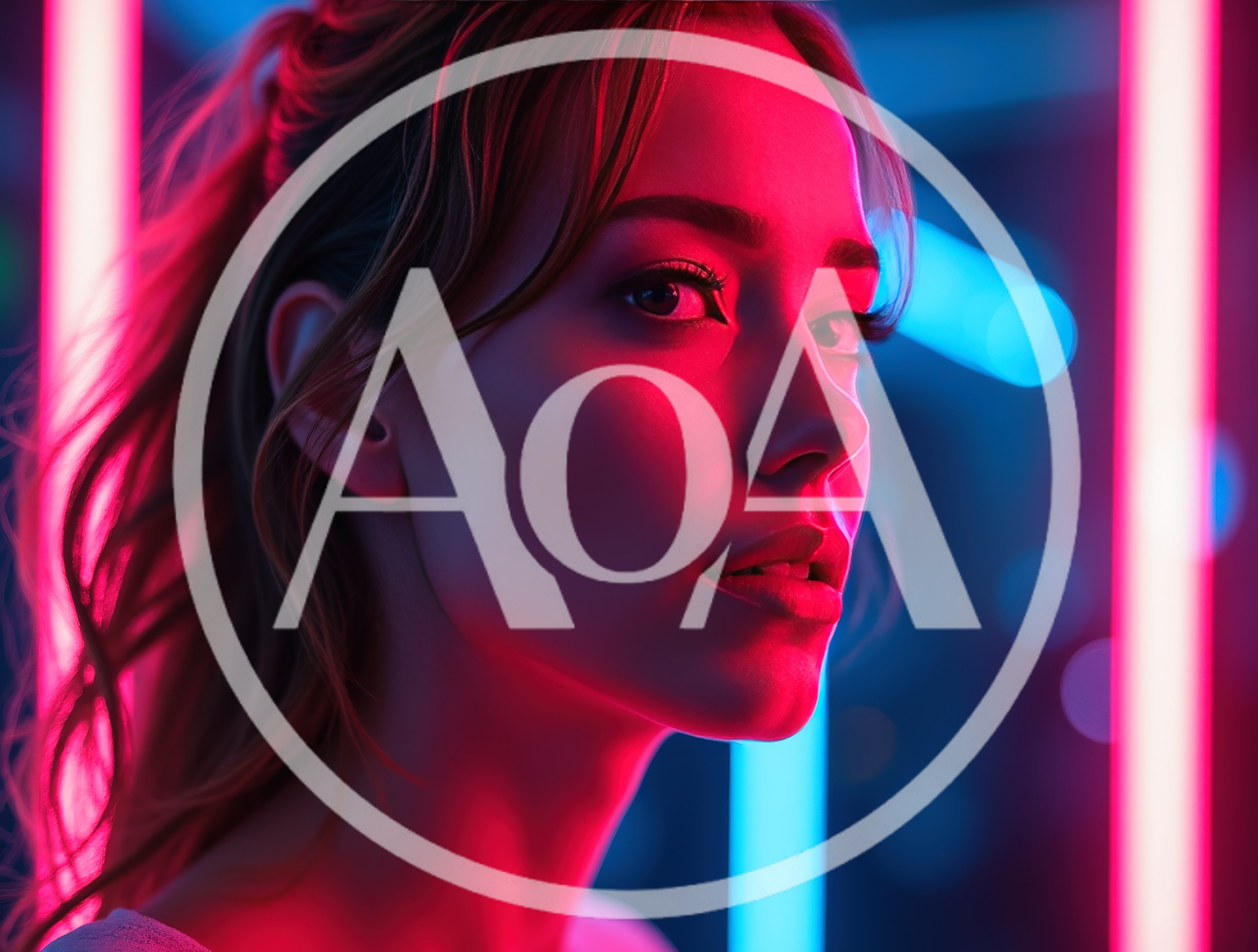 Portrait Of A Young Woman In Neon Lighting