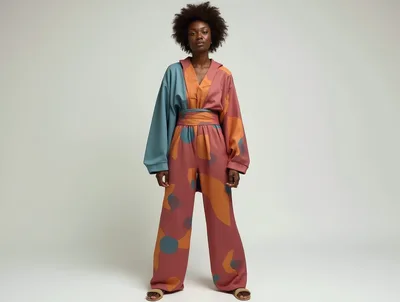 Fashion Model Wearing Abstract Patterned Jumpsuit