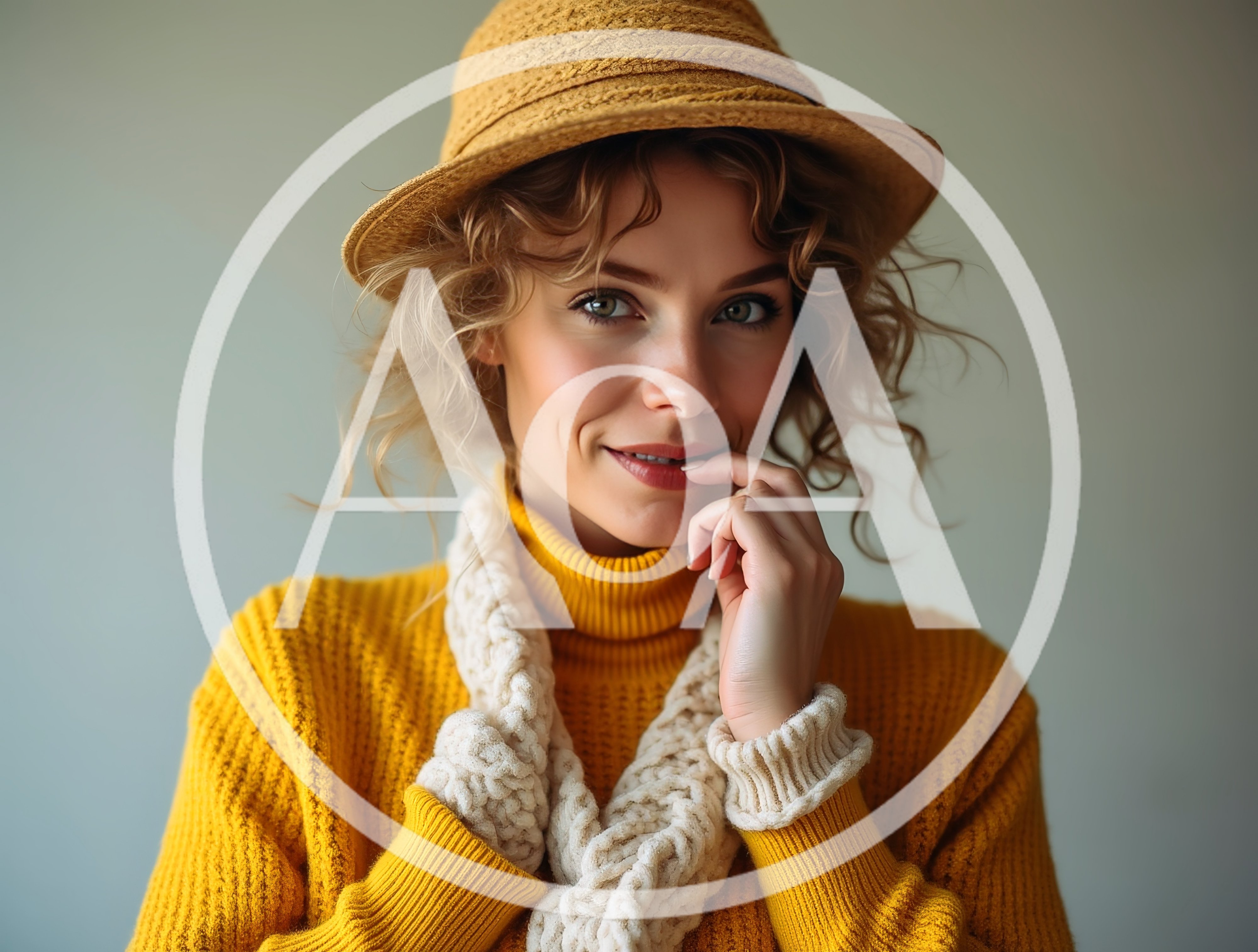Young Woman Wearing Yellow Sweater And Hat