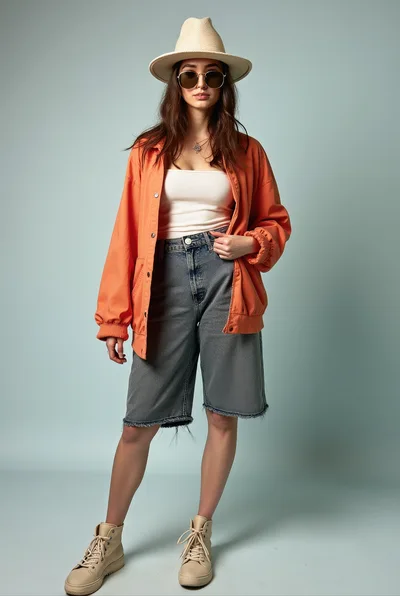 Fashionable Young Woman Posing In Casual Streetwear