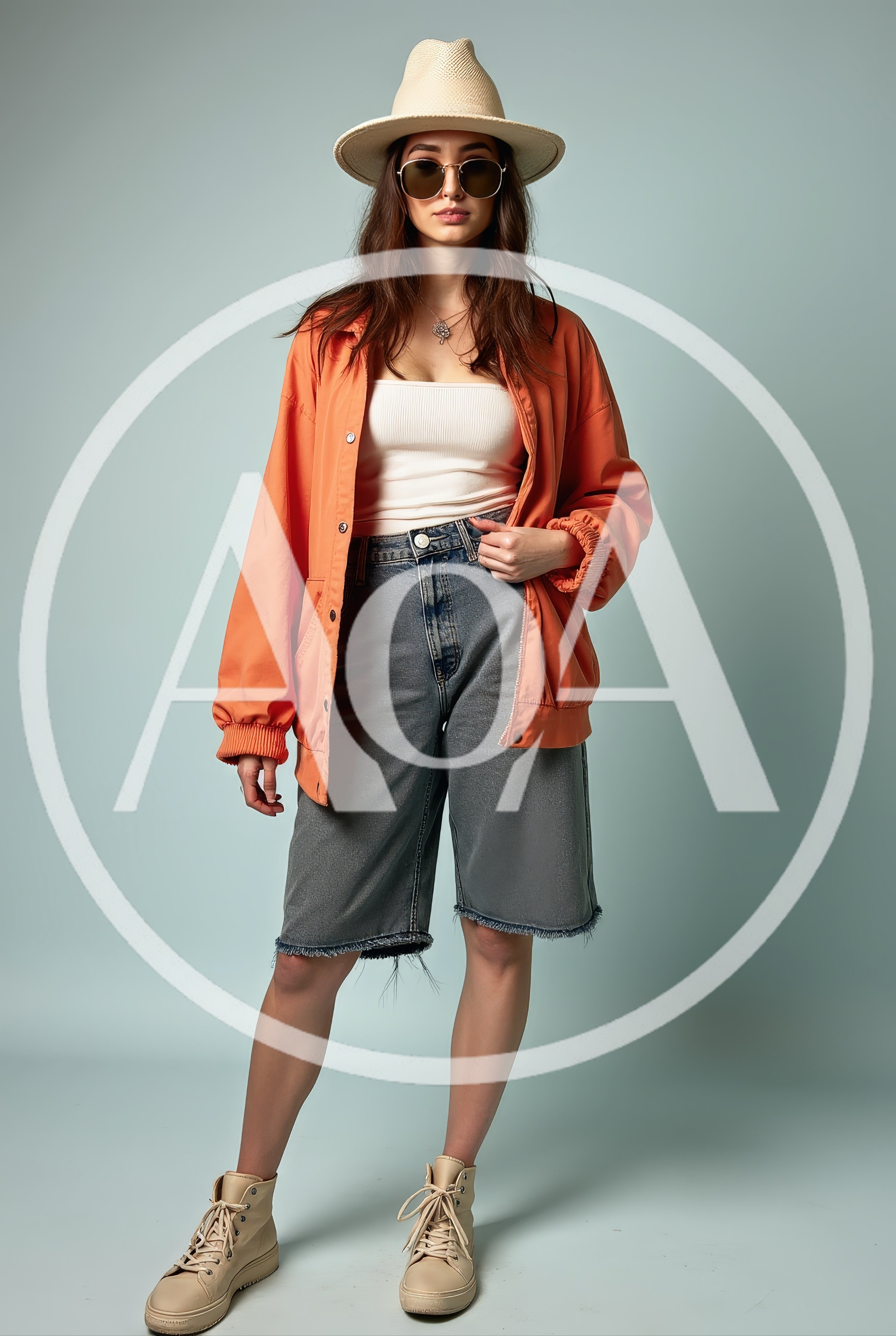 Fashionable Young Woman Posing In Casual Streetwear