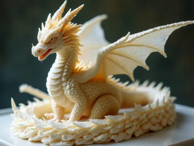 Intricate White Chocolate Dragon Sculpture On Display