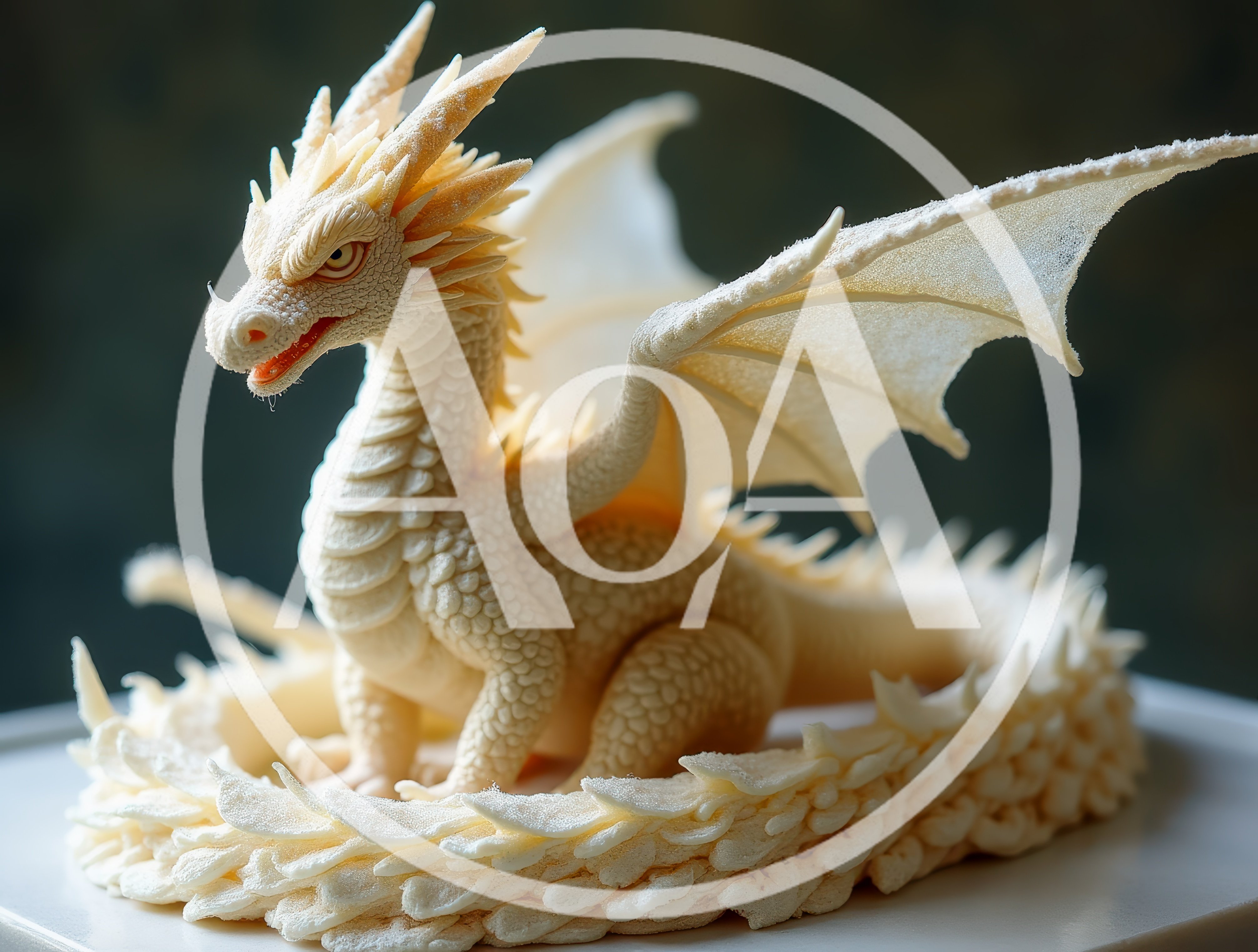 Intricate White Chocolate Dragon Sculpture On Display