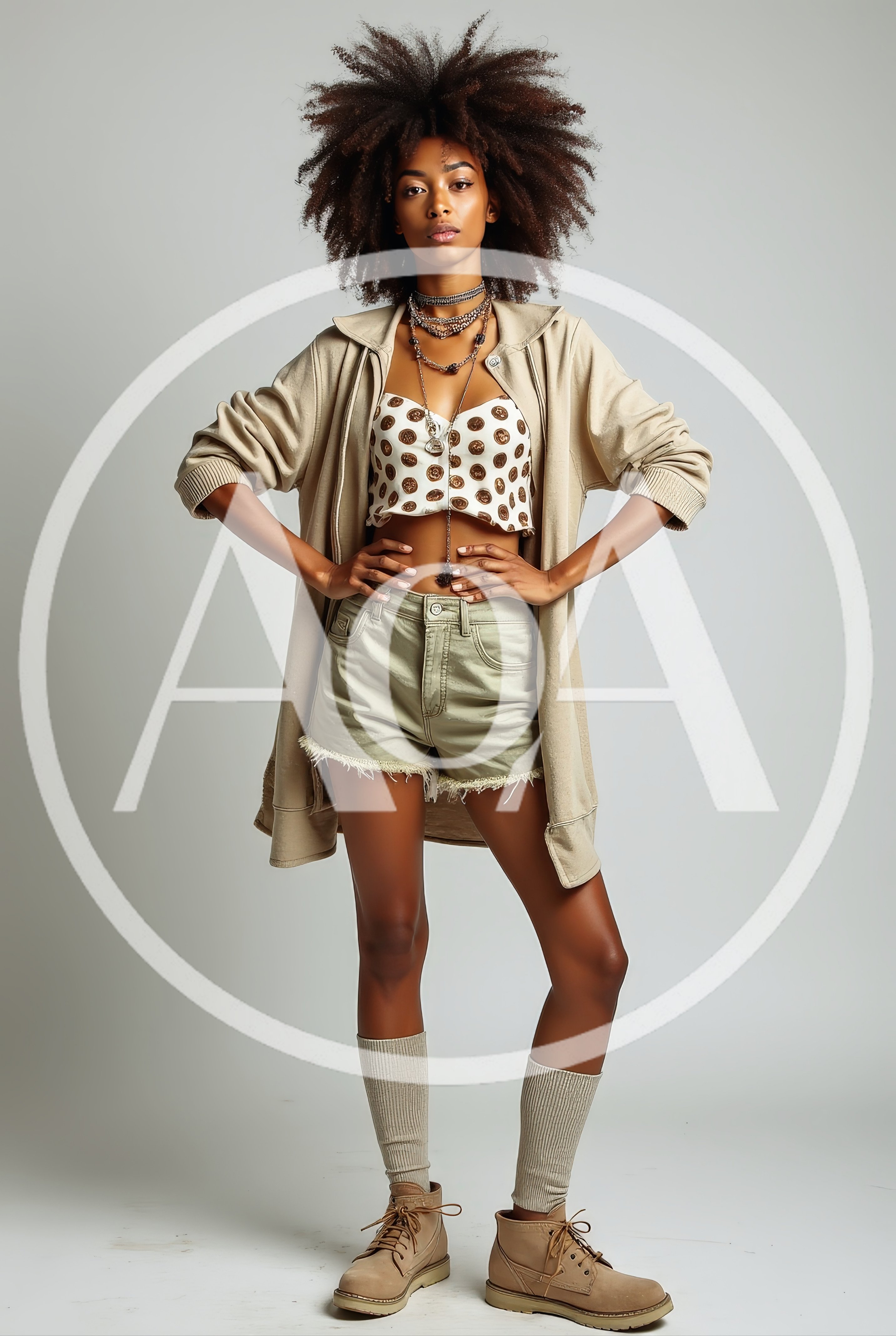 Fashionable Young Woman Posing In Casual Streetwear