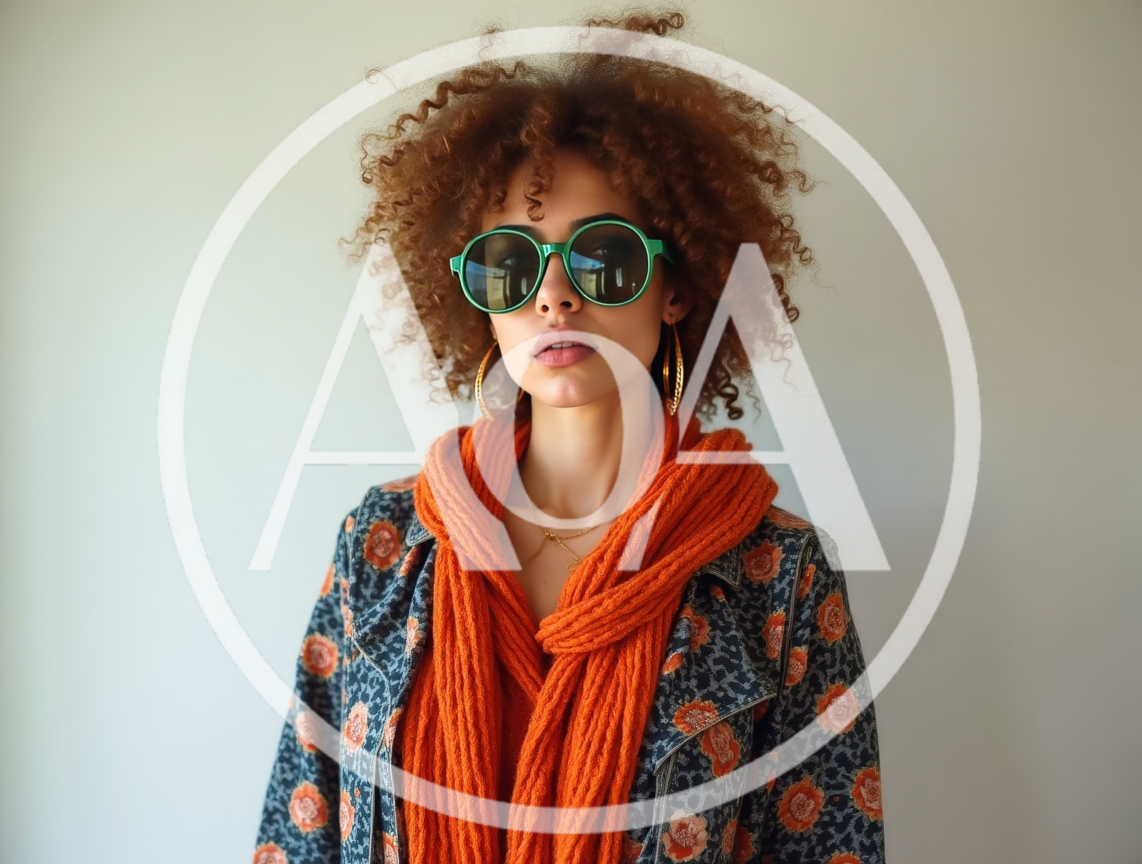 Stylish Woman With Curly Hair Wearing Green Sunglasses