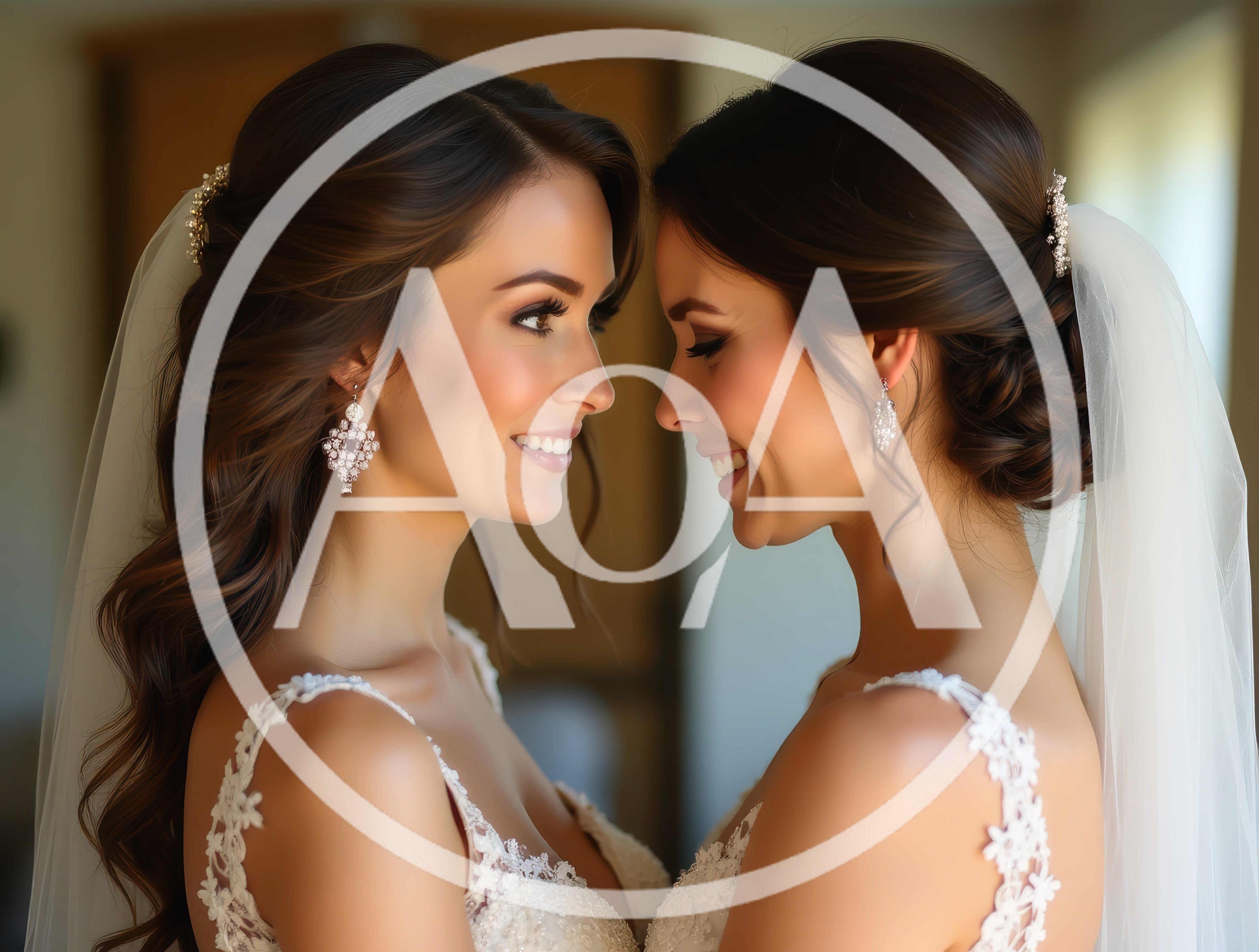 Two Beautiful Brides Smiling At Each Other