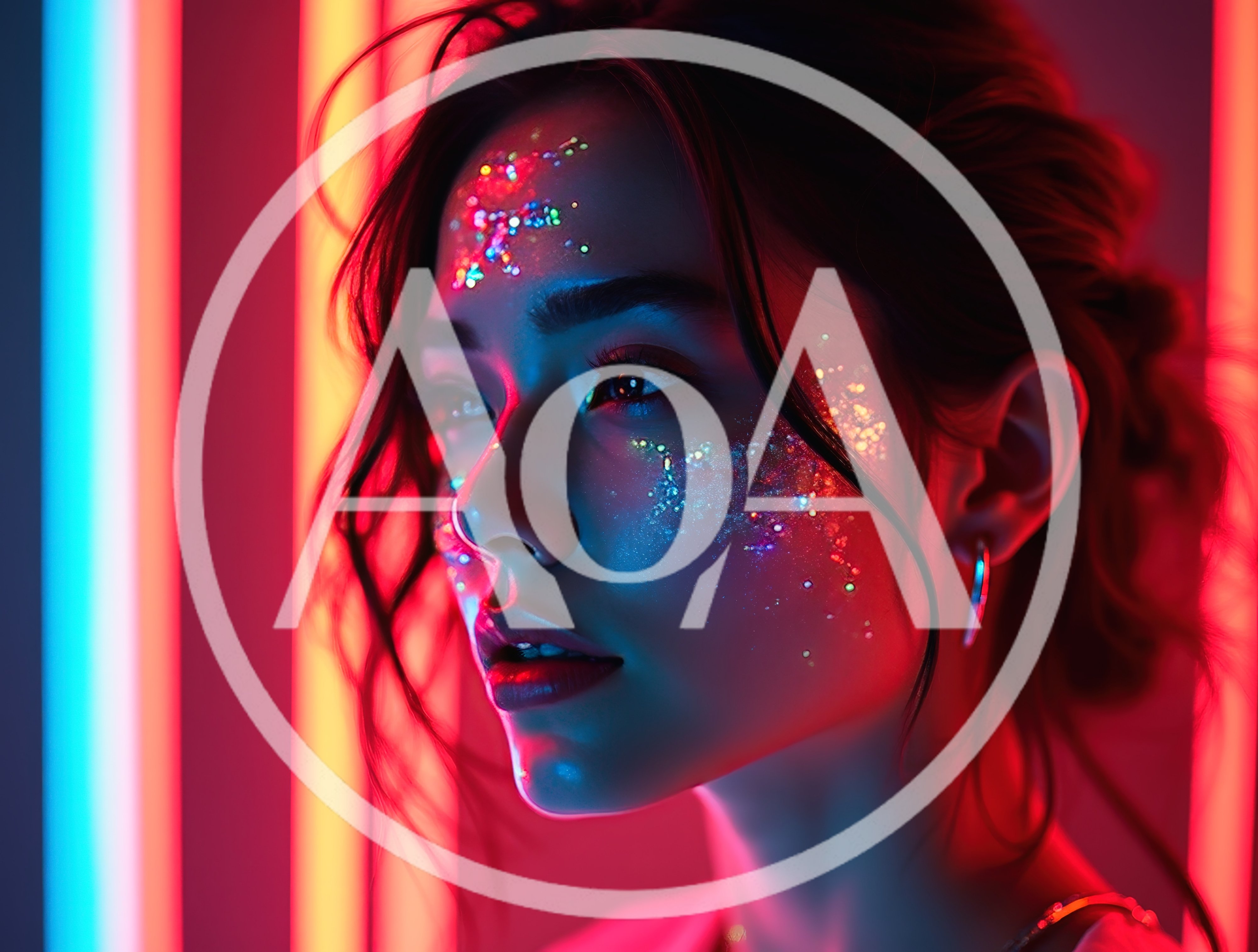 Portrait Of A Woman With Neon Glitter Makeup