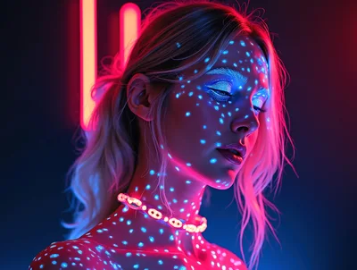 Portrait Of A Woman With Neon Light Projection