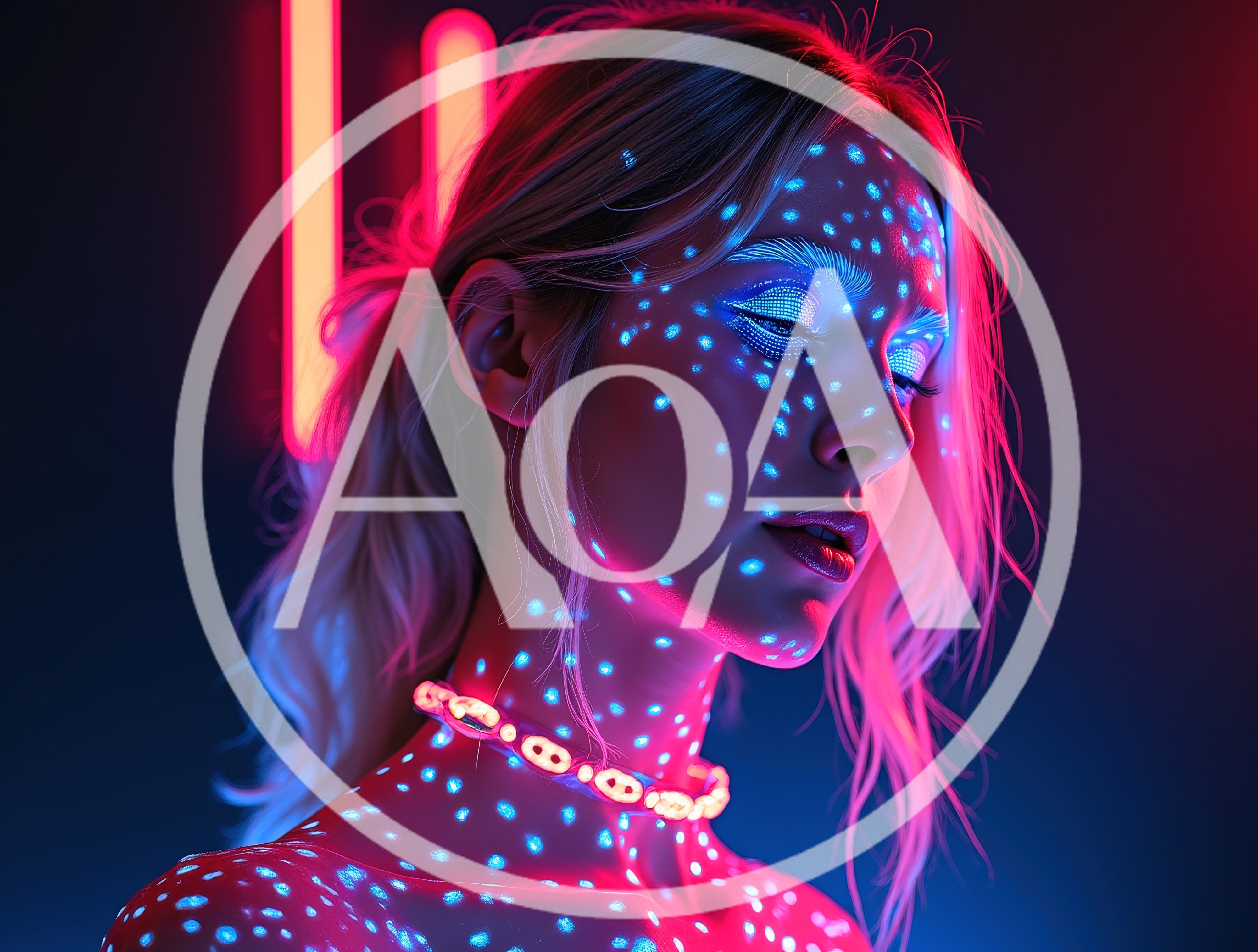 Portrait Of A Woman With Neon Light Projection