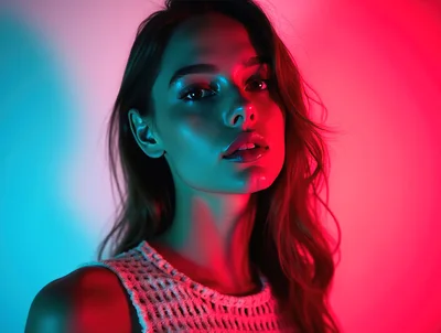 Portrait Of A Young Woman With Neon Lighting