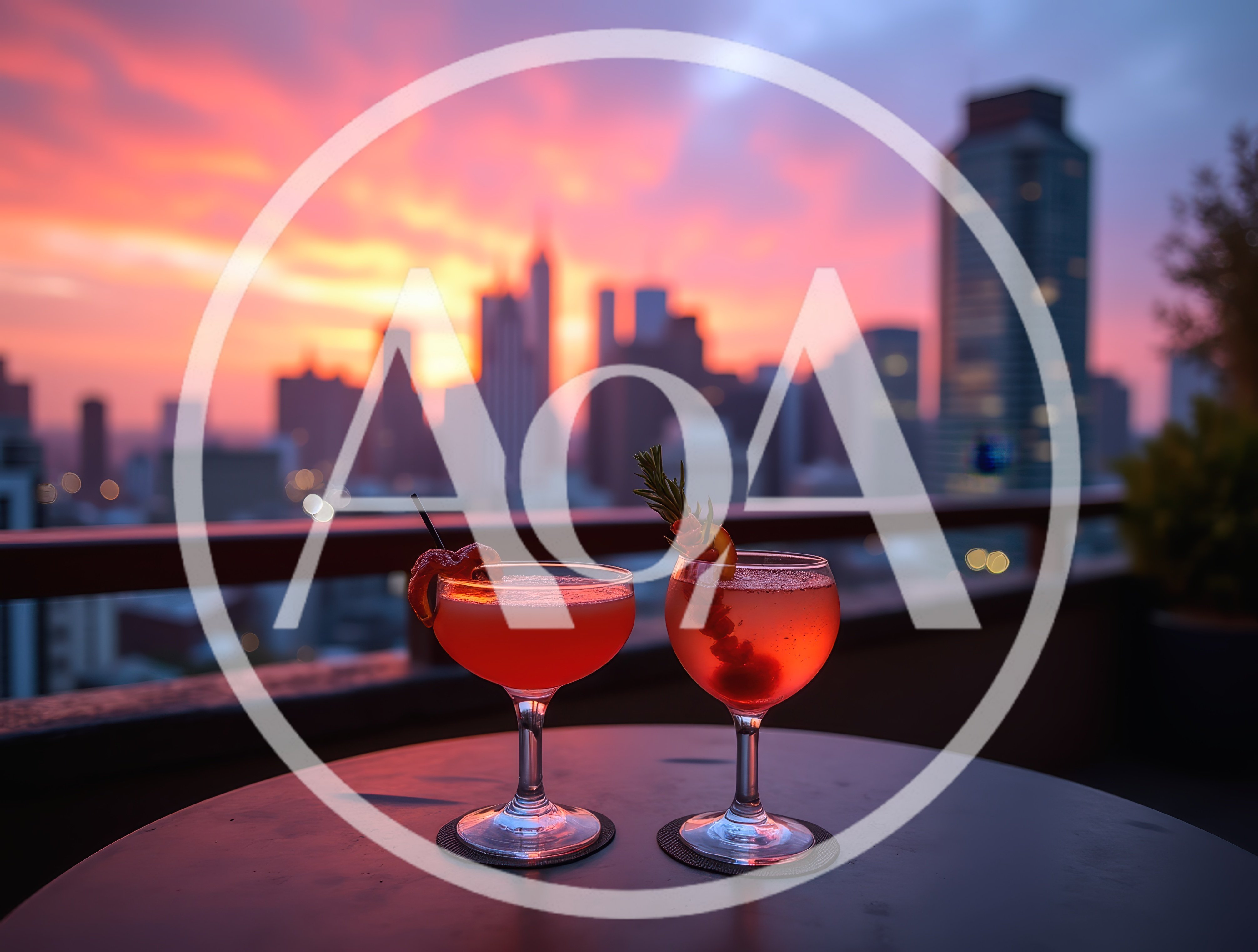 Two Cocktails on a Rooftop Terrace at Sunset