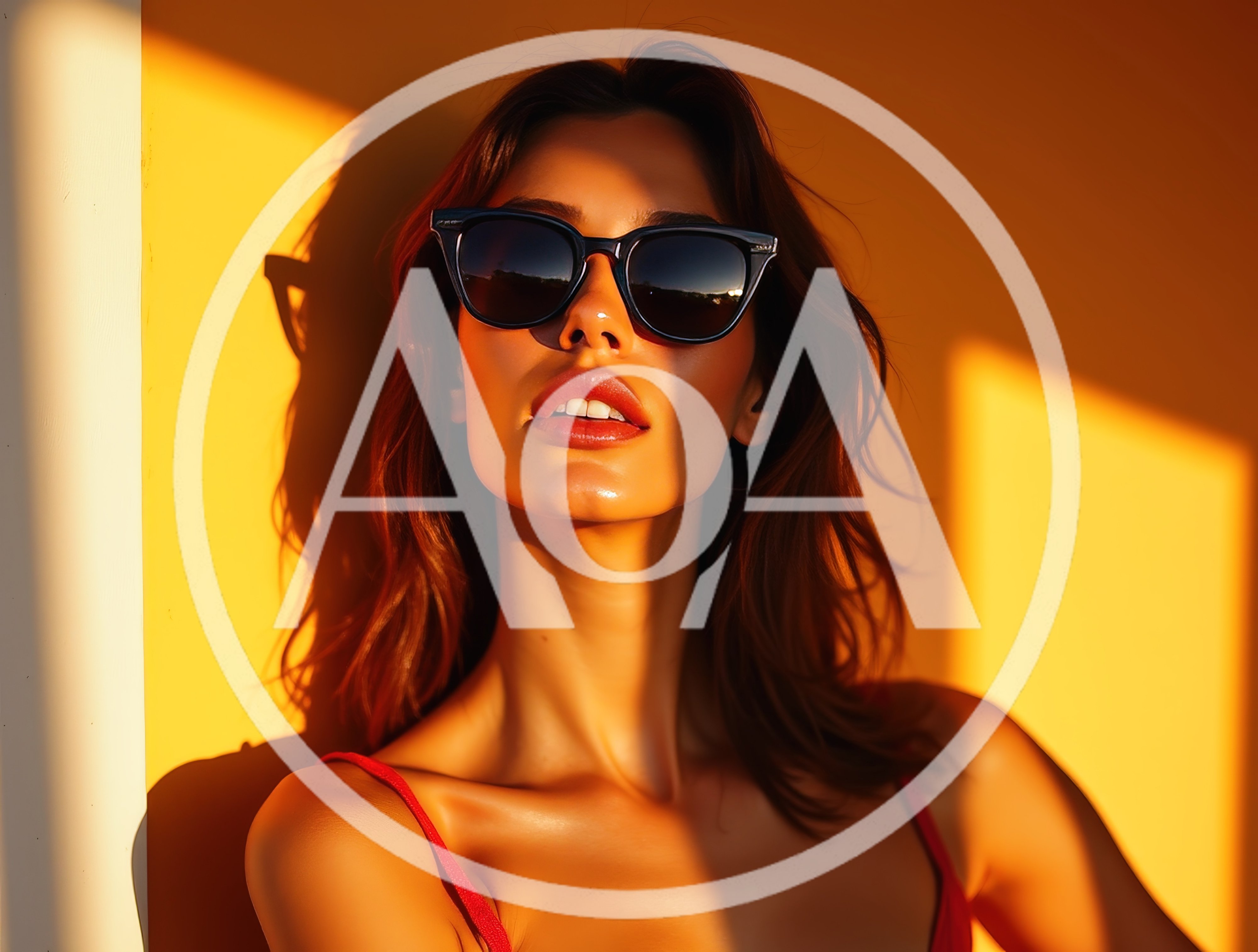 Woman Wearing Sunglasses Posing Against A Yellow Wall