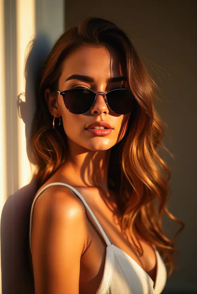 Portrait Of A Woman Wearing Sunglasses In Golden Hour