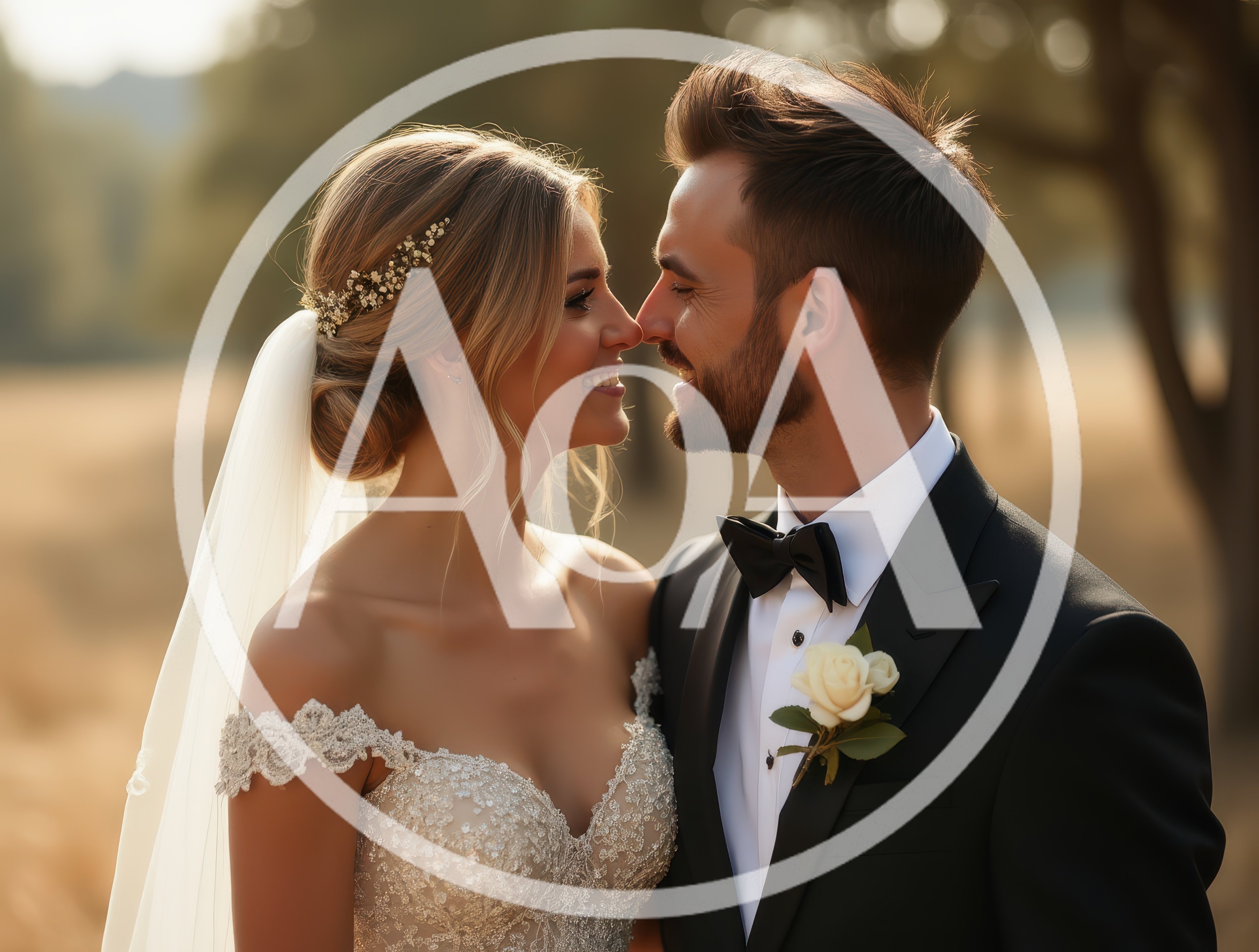 Happy Newlywed Couple Sharing An Intimate Moment Outdoors