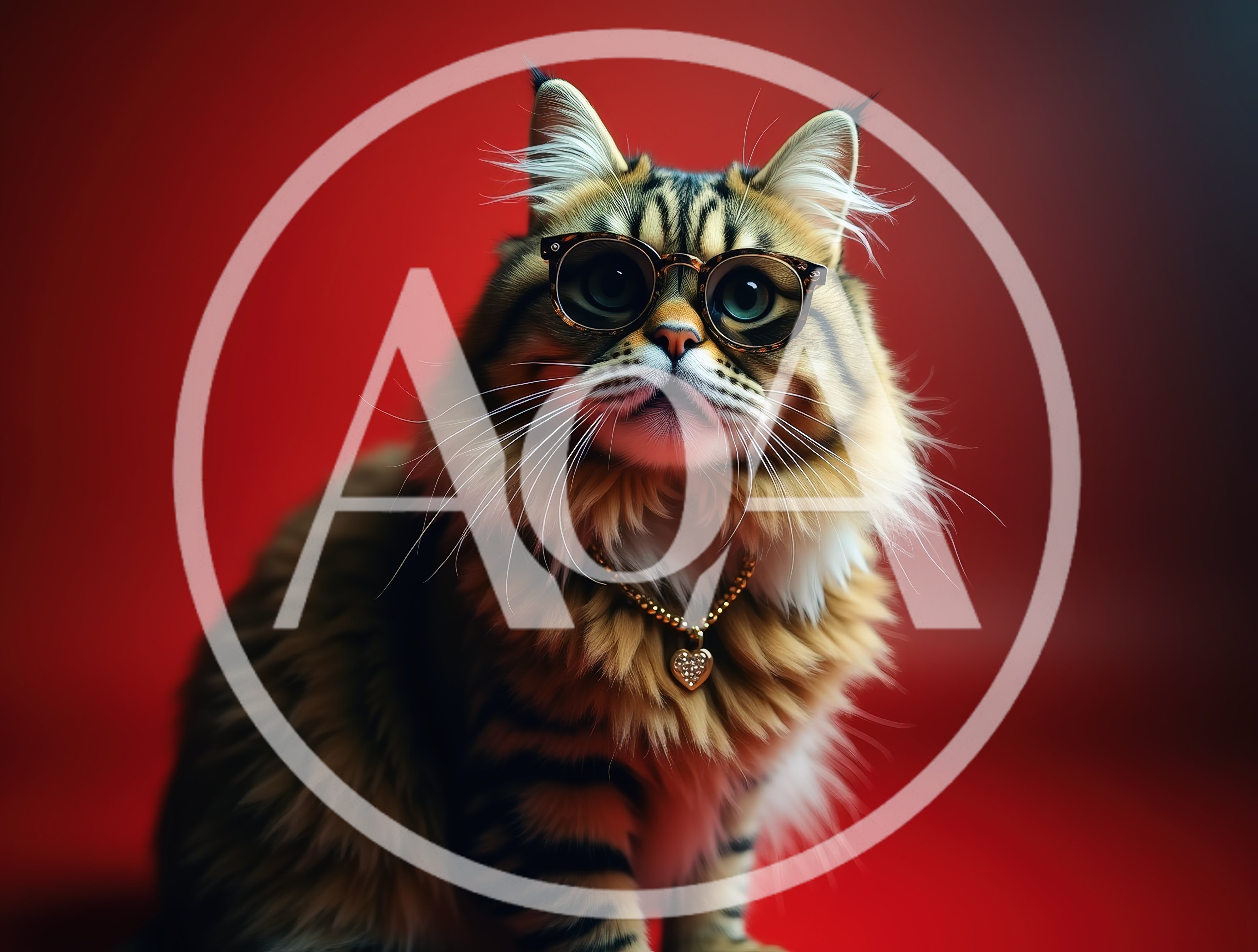 Portrait Of A Fluffy Tabby Cat Wearing Glasses