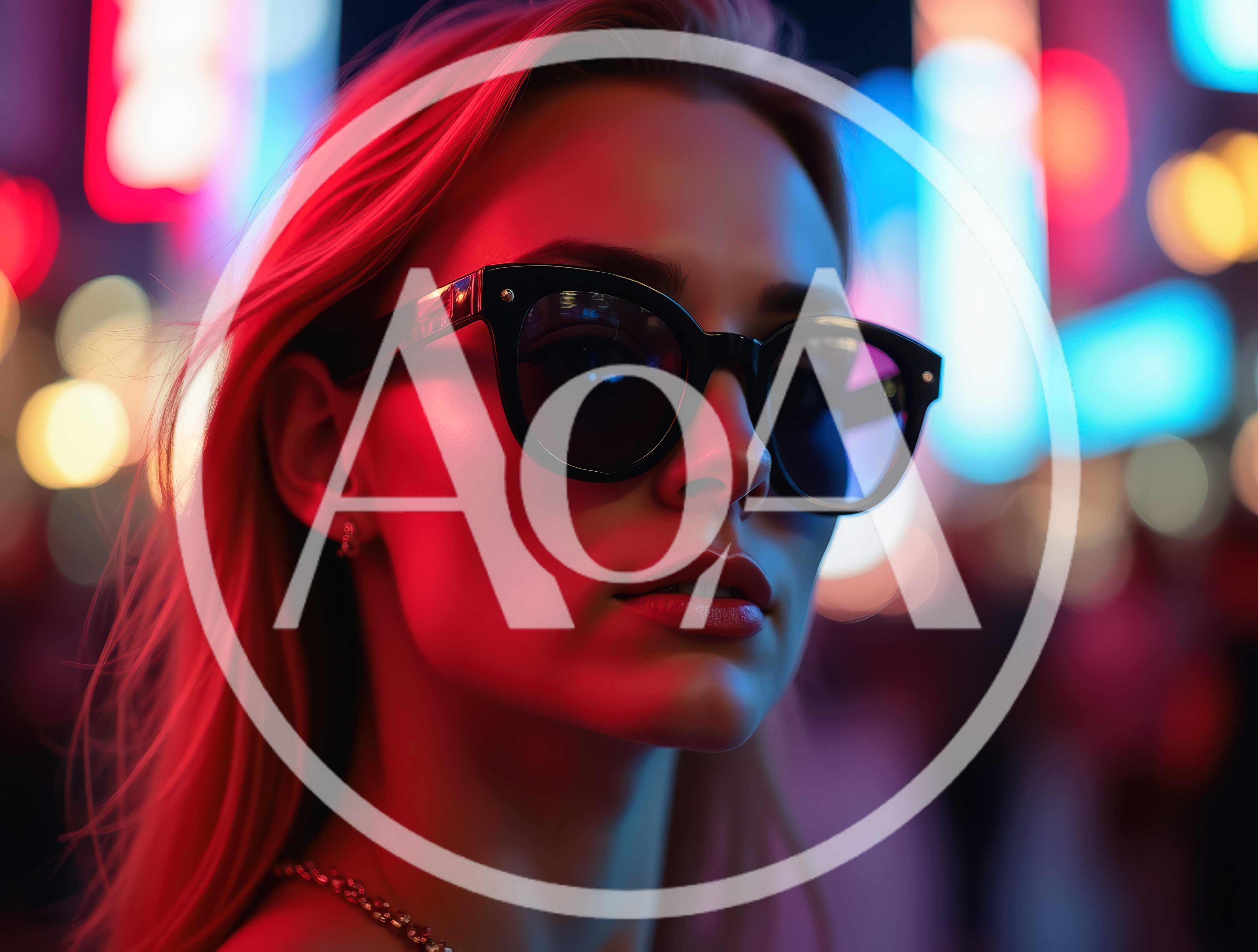 Portrait Of A Woman Wearing Sunglasses In Neon City