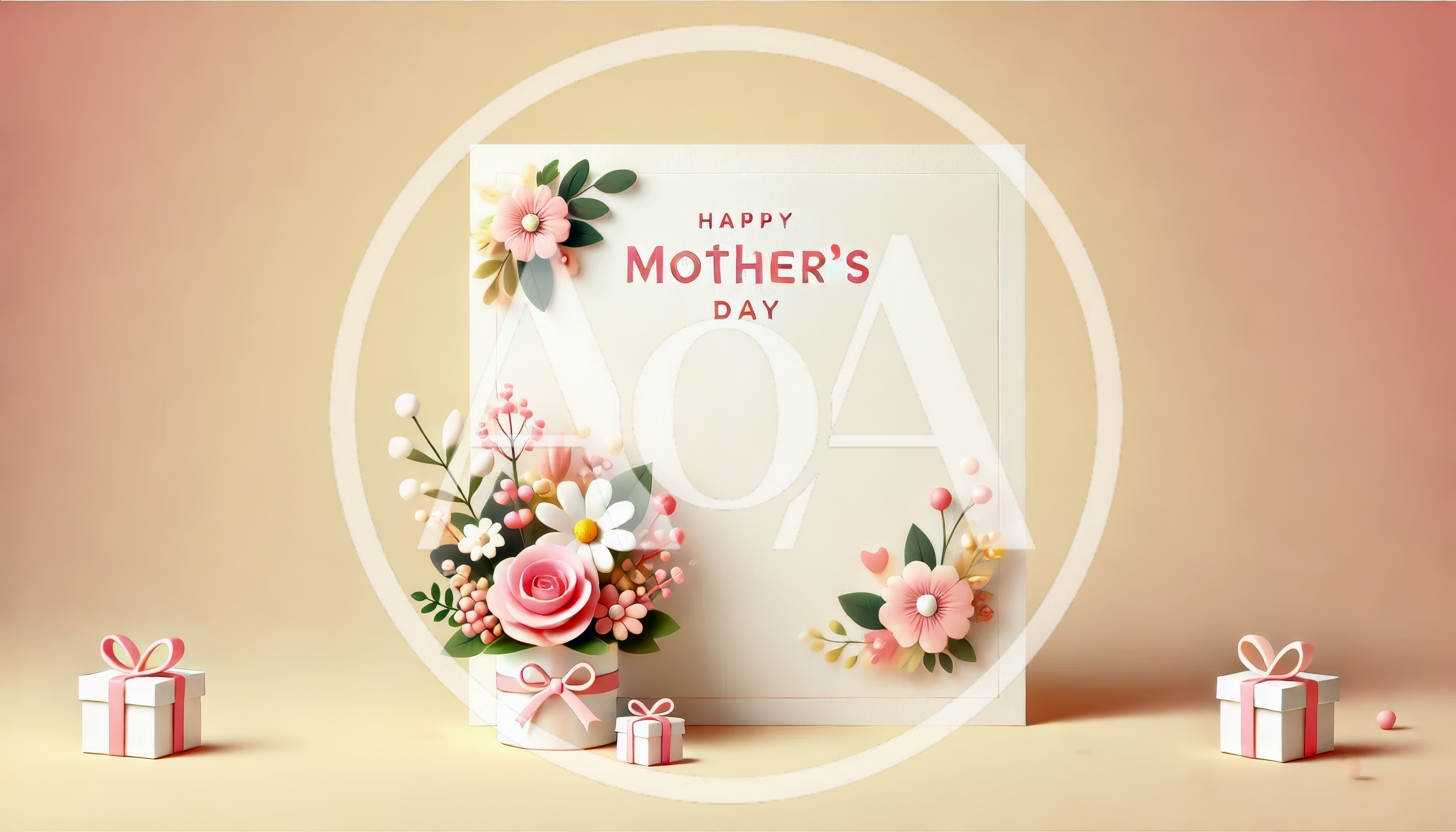 Mother's Day Greeting Card with Flowers and Gifts