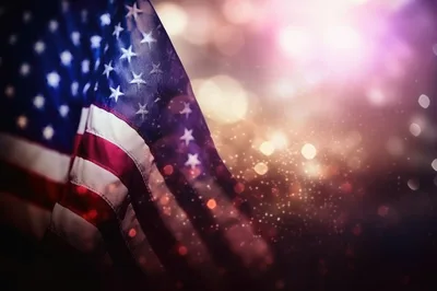 Waving American Flag With Bokeh Light Background