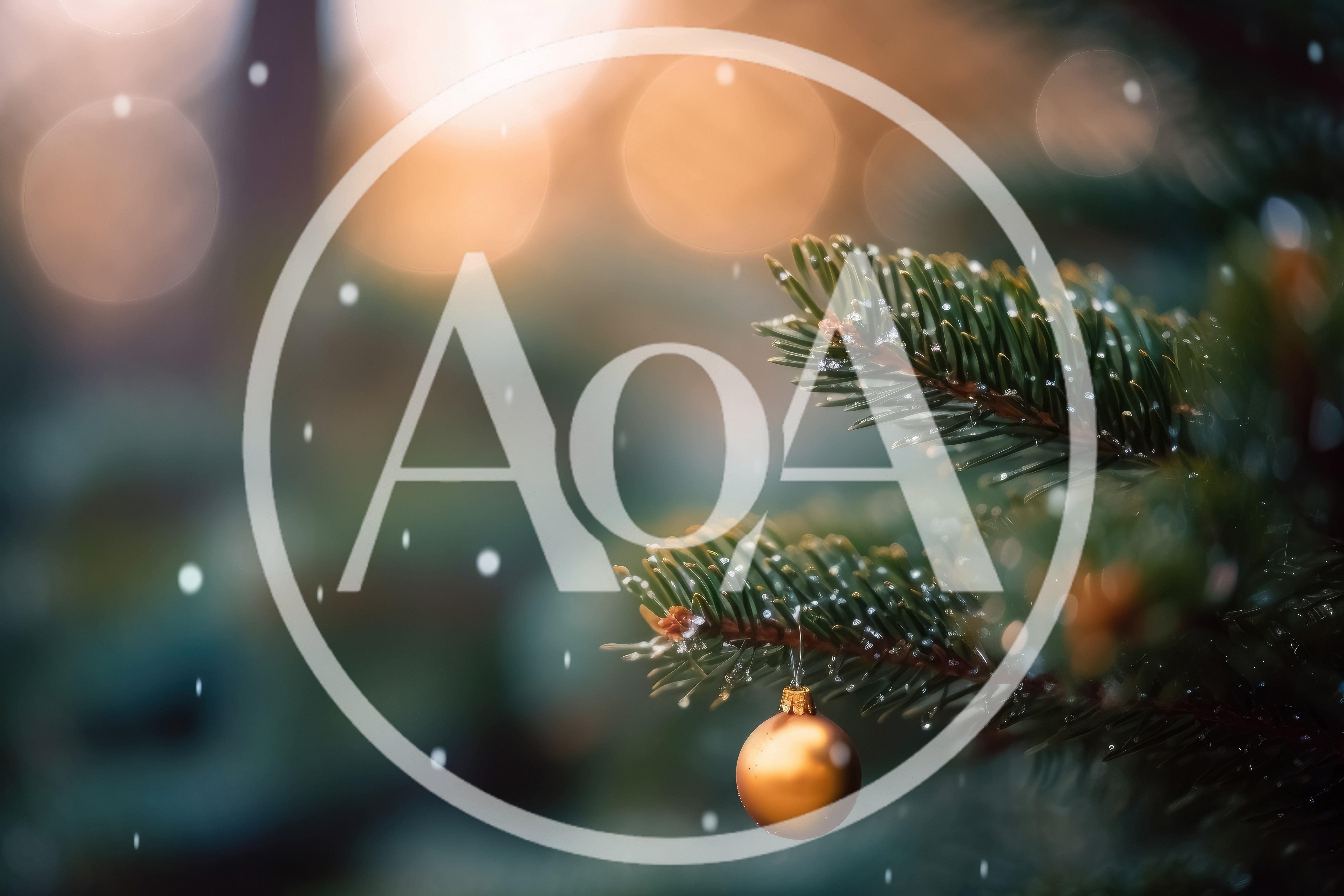 Golden Christmas Ornament Hanging on Pine Branch