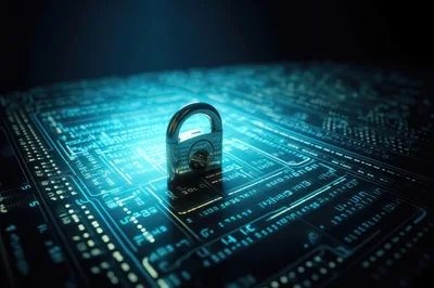 Cybersecurity Padlock On Digital Circuit Board