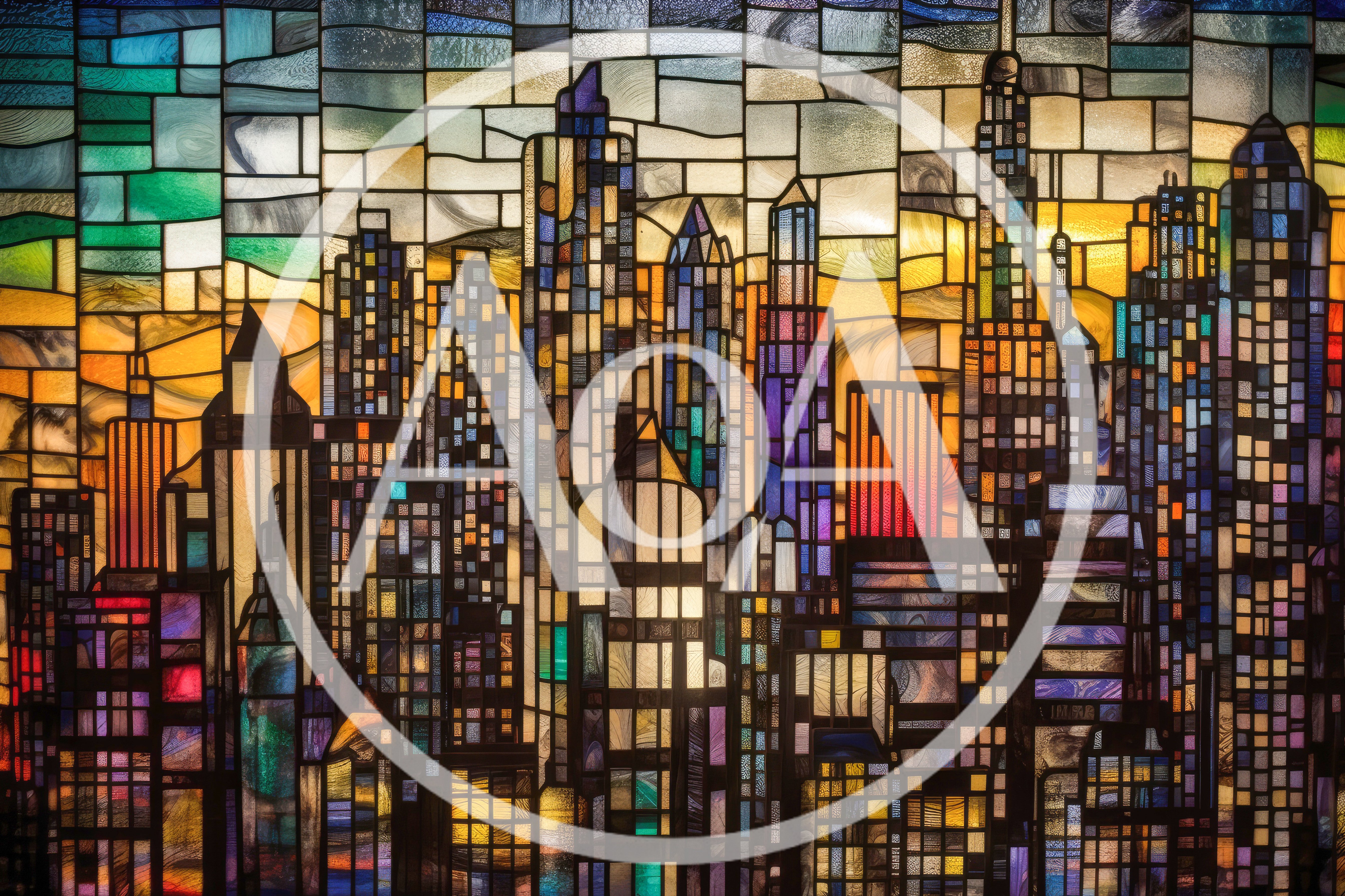 Stained Glass City Skyline Art Piece
