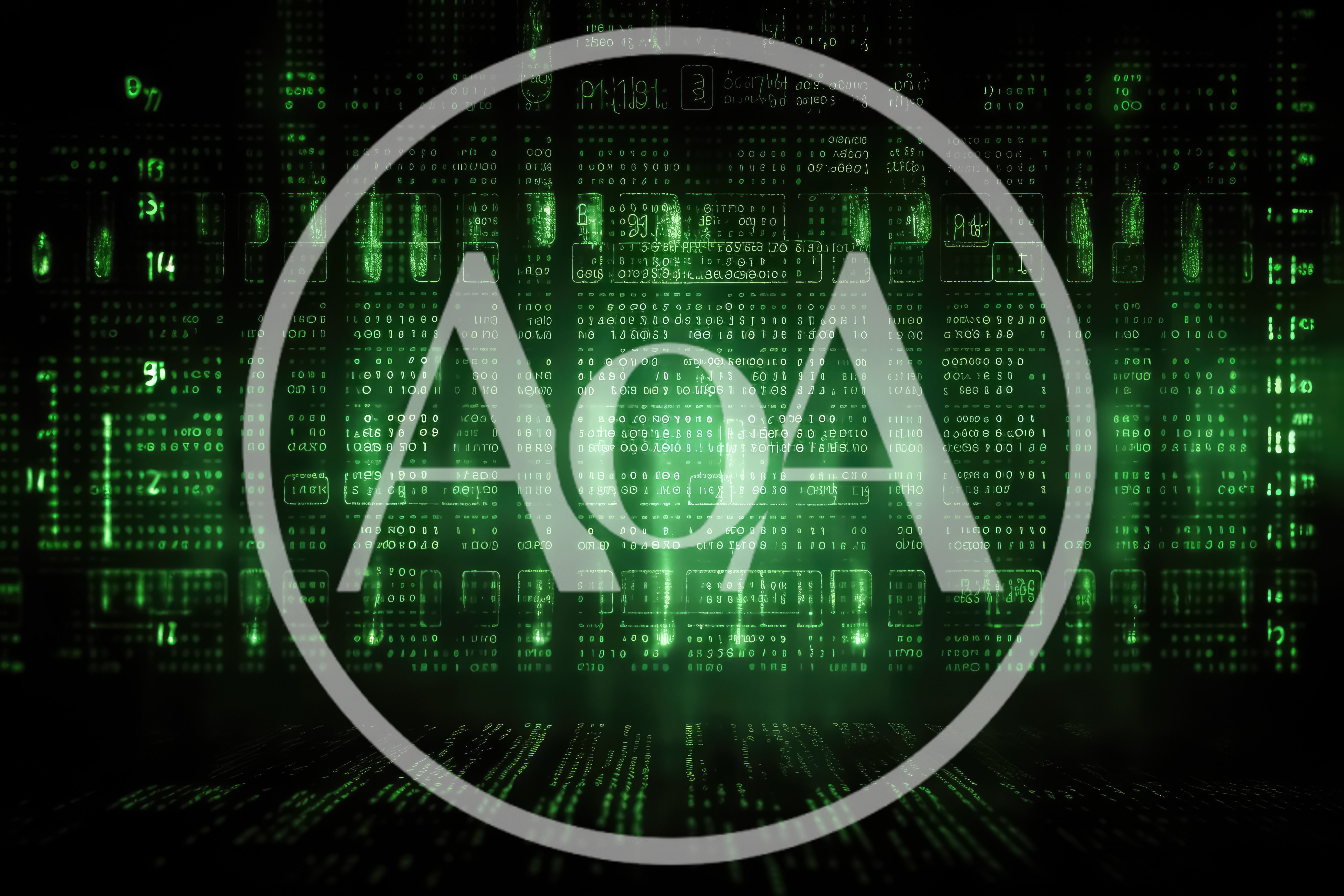 Digital Matrix Code Background with Glowing Green Data