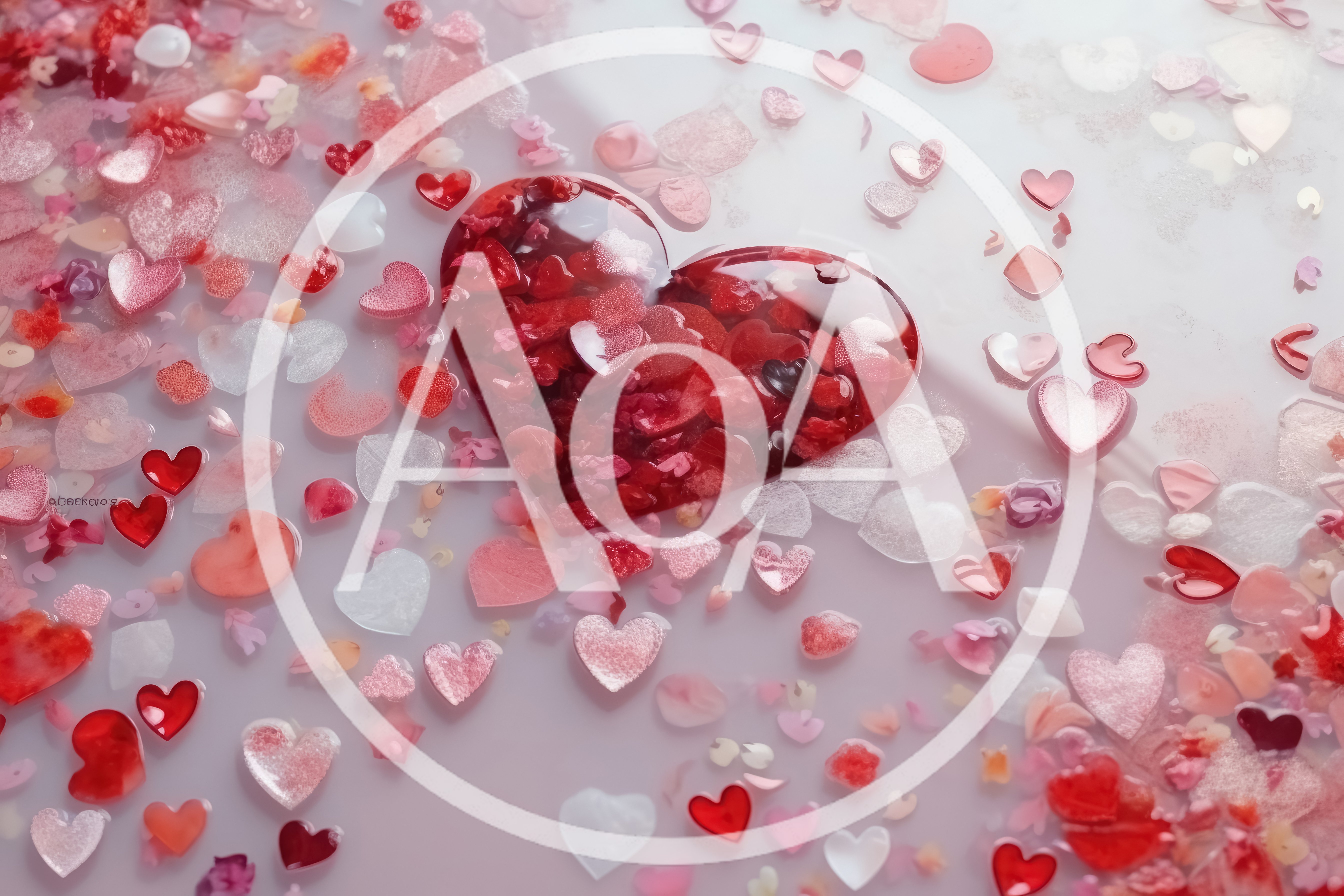 Red Heart Shaped Confetti Floating In Milky Water