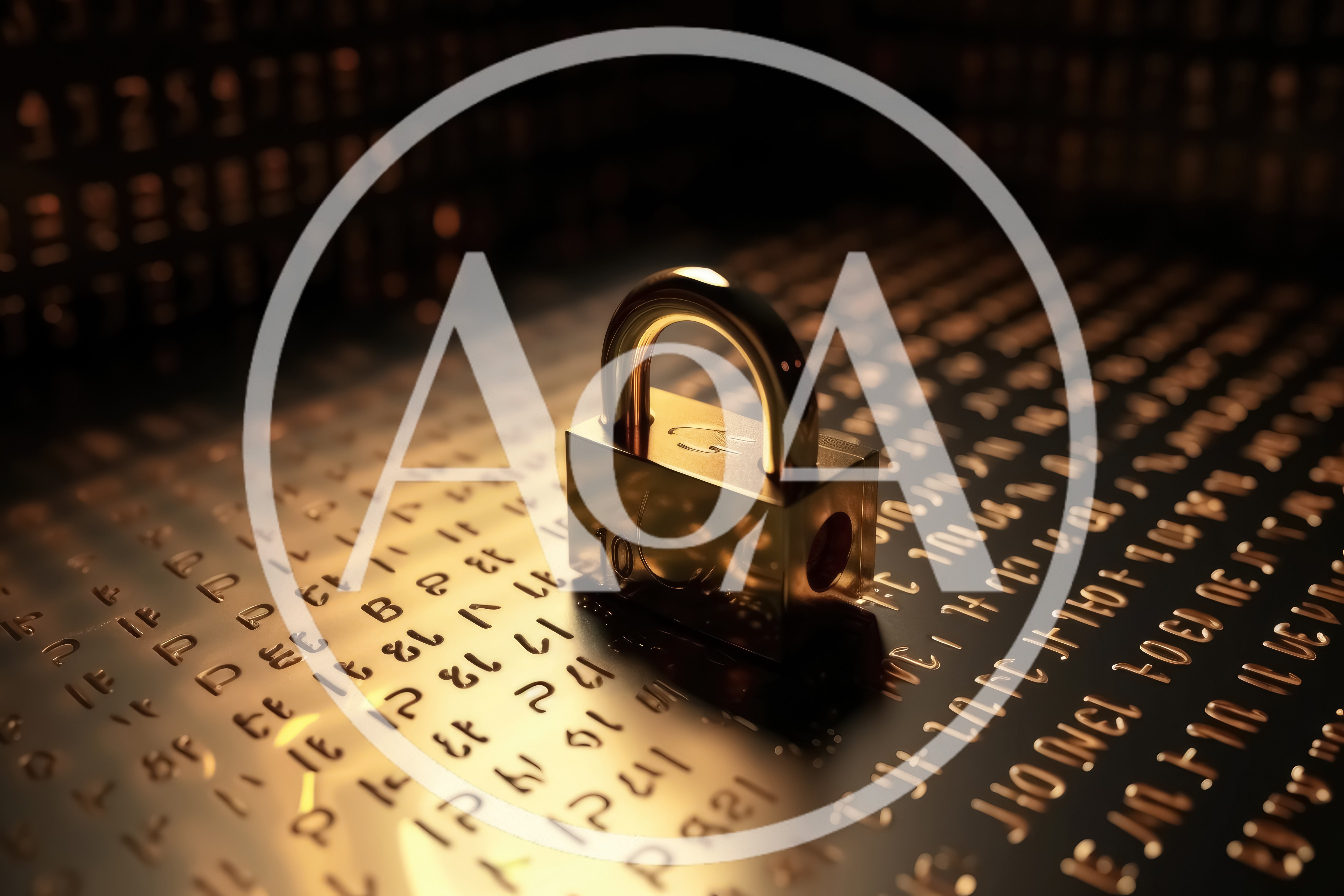 Golden Padlock Resting On A Surface Of Digital Code