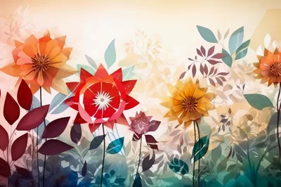 Abstract Paper Cutout Floral Garden Illustration