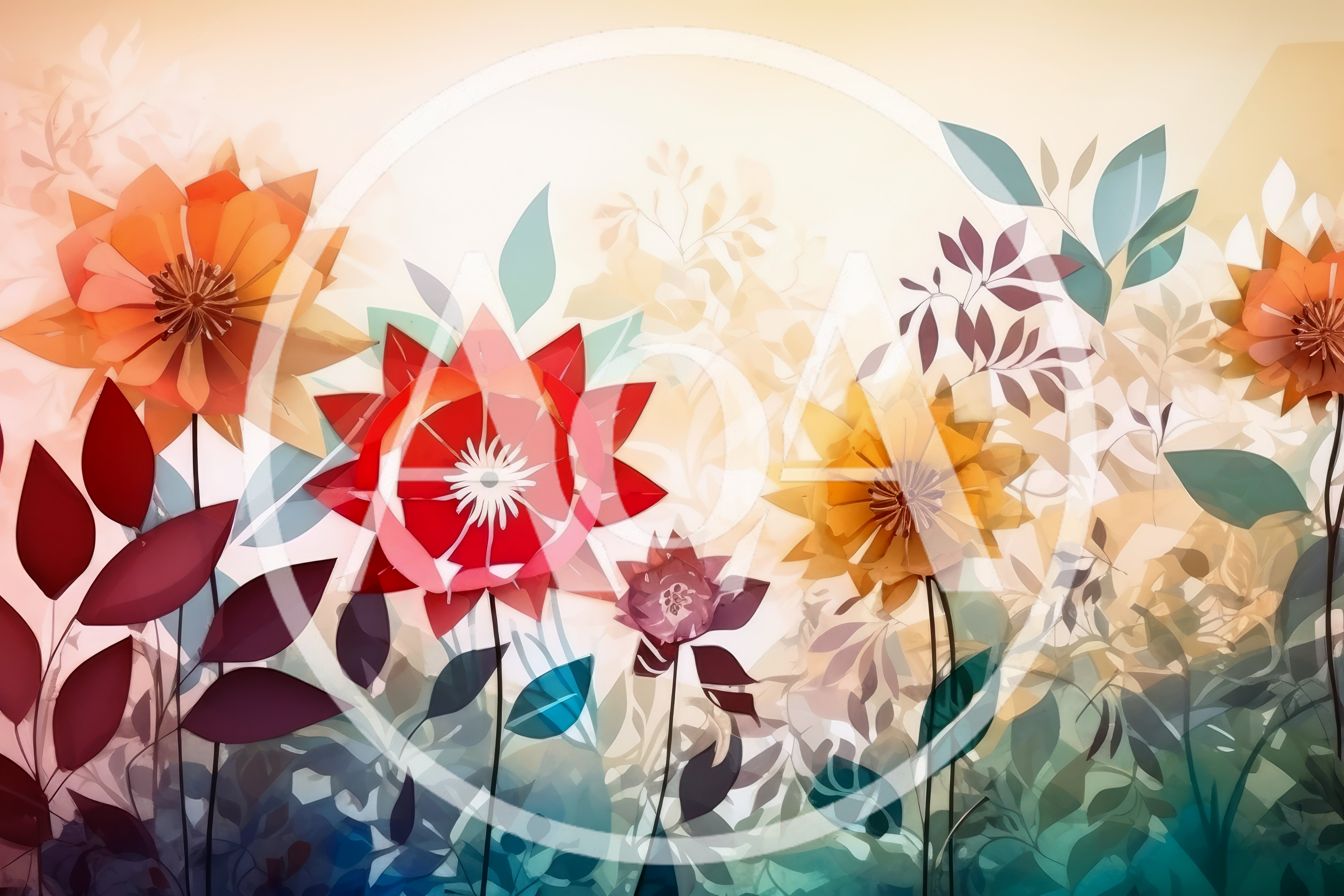 Abstract Paper Cutout Floral Garden Illustration