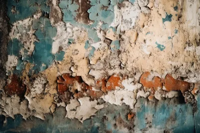 Distressed Wall With Peeling Layers Of Old Paint