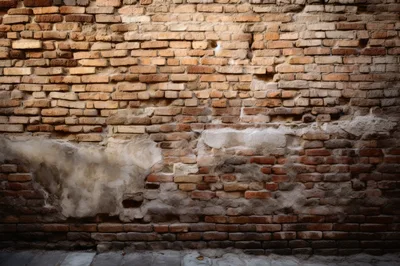 Weathered Old Brick Wall With Patchy Plaster