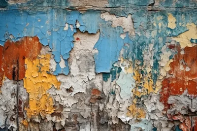 Weathered Wall With Peeling Layers Of Colorful Paint