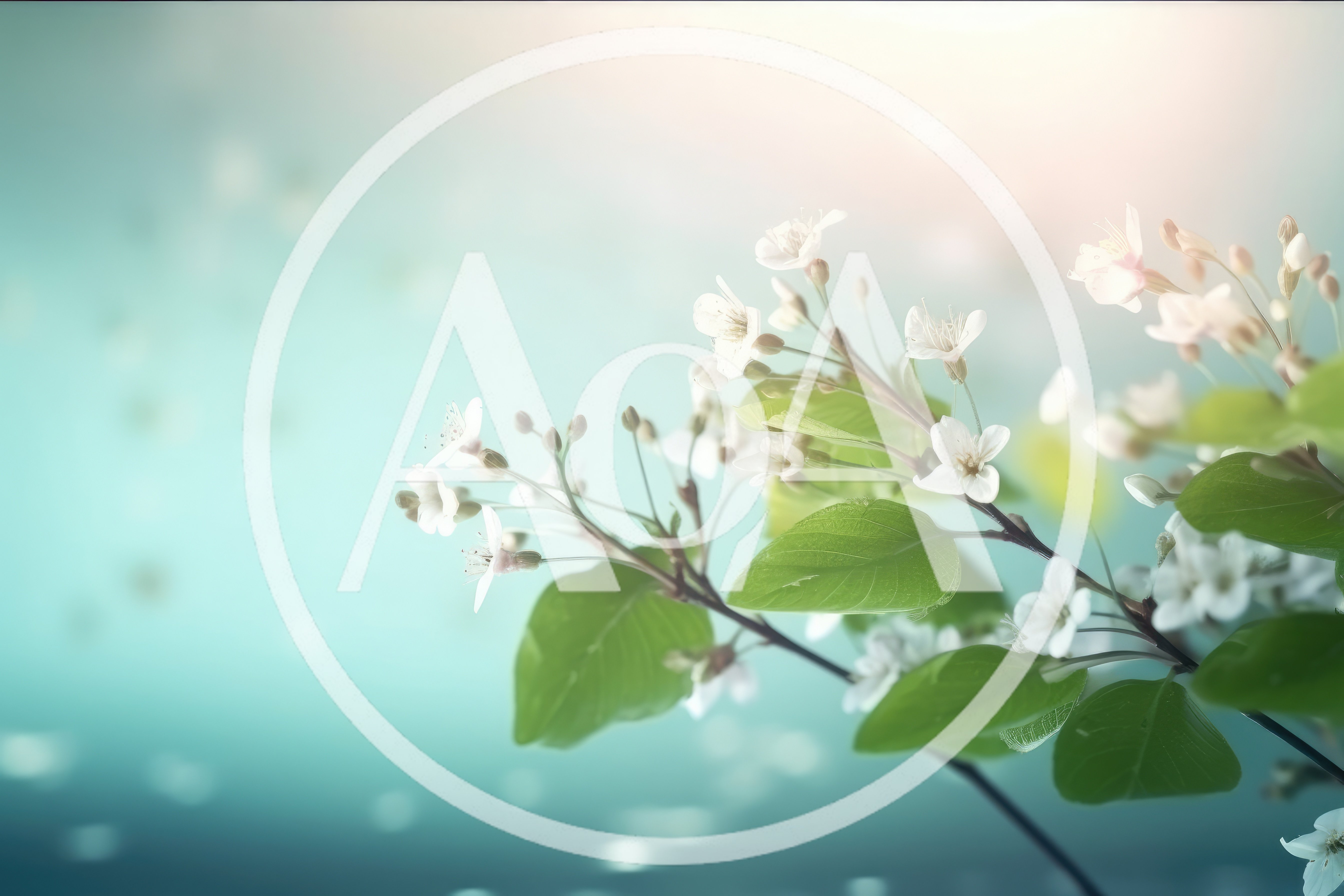 Spring Cherry Blossom Branch Against Soft Blue Background