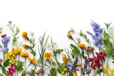 Assorted Wildflowers Arranged on White Background