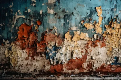 Distressed Wall With Peeling Layers Of Old Paint