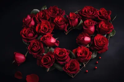 Heart Shaped Arrangement Of Red Roses
