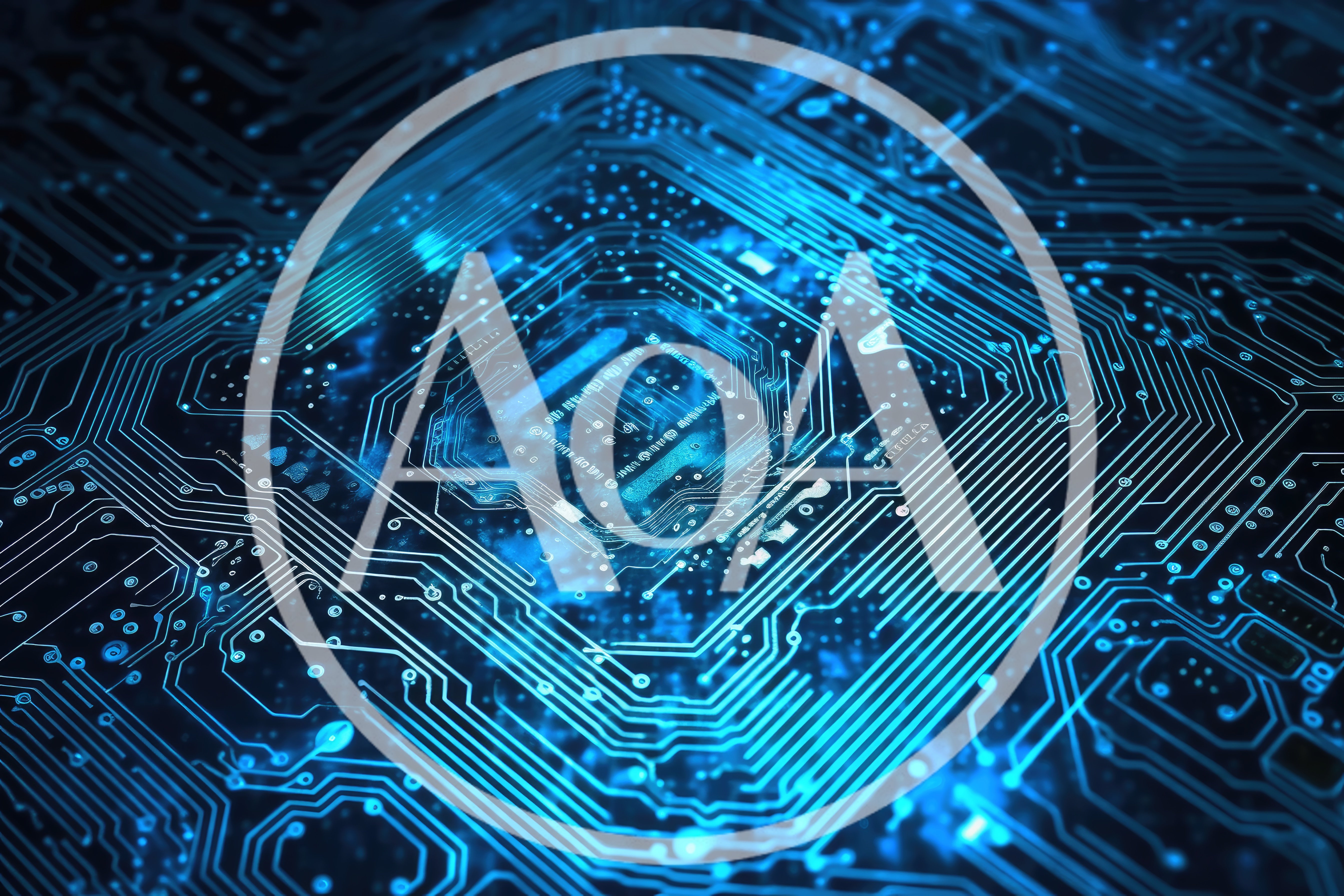 Abstract Digital Circuit Board With Glowing Blue Data Pathways