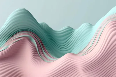 Abstract 3D Wavy Layers In Pastel Pink And Teal