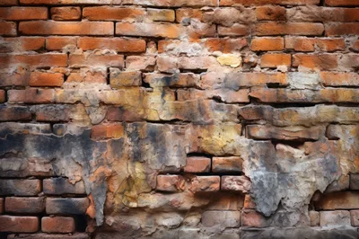 Weathered Old Brick Wall With Crumbling Plaster