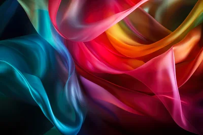 Abstract Flowing Silk Fabric With Vibrant Gradient Colors
