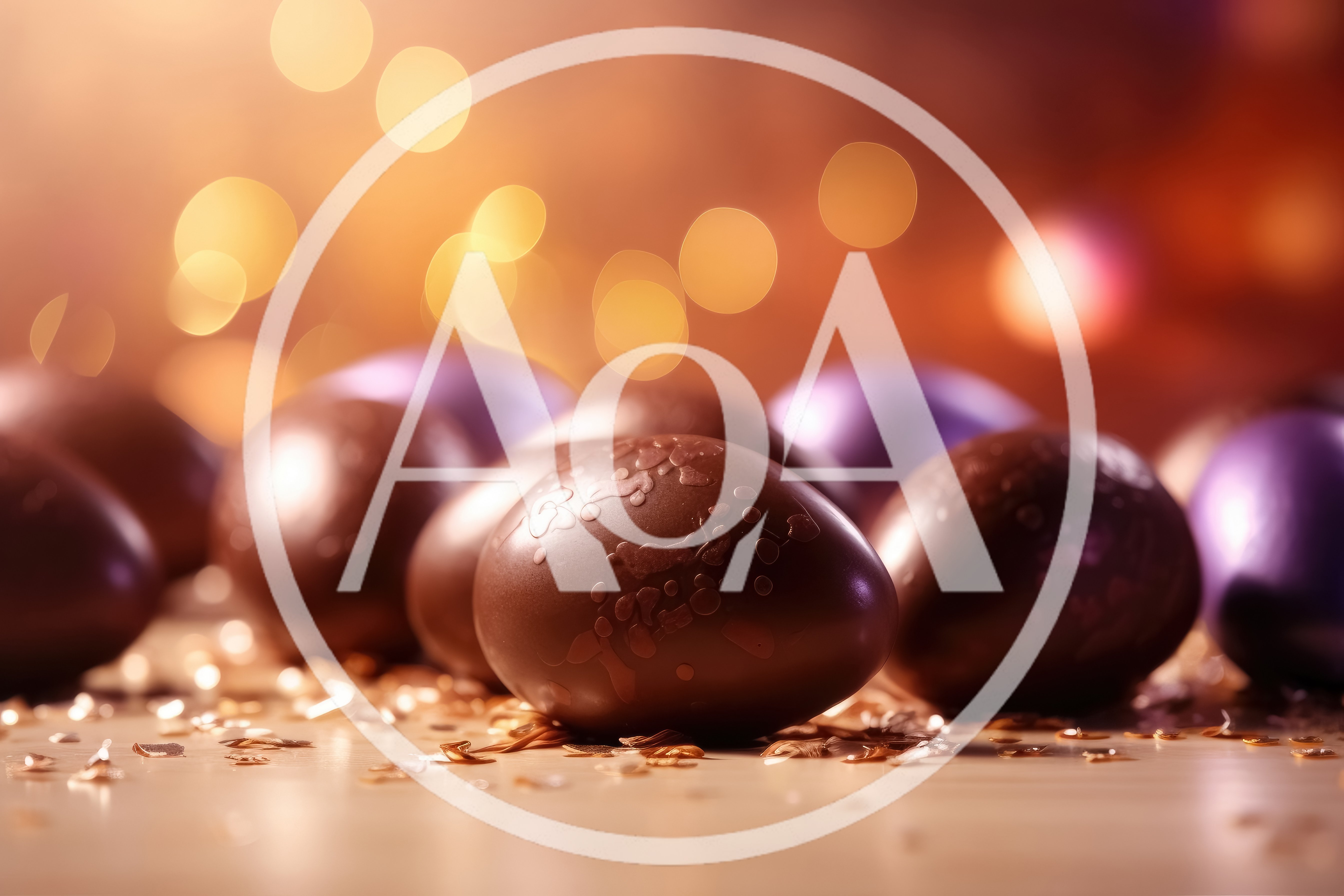 Chocolate Easter Eggs With Gold Confetti On Wooden Surface